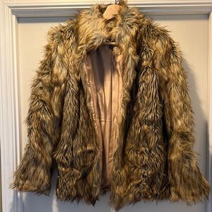 Topshop Plush Teddy Coat in Golden Brown